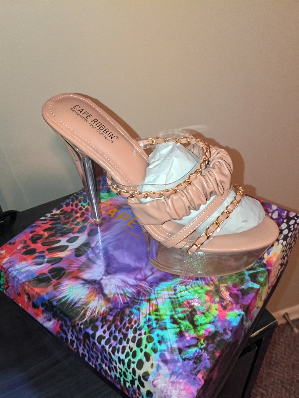 Cape Robbin Nude and Clear Chain-Trim Platform Heels - Picture 3 of 3